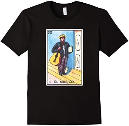 Mens El Musico Card T-Shirt Musician Tarot Loteria XL Black