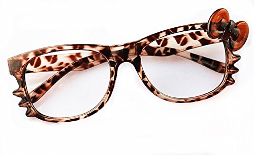 10 FancyG® Cute Nerd Glass Frame Bow Tie Knot Cat Eyes for Girls Leopard NO LENS