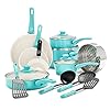 GreenLife Soft Grip Non-Stick 16 Piece Cookware Pots and Pans Set, PFAS Free, Diswasher Safe, Turquoise