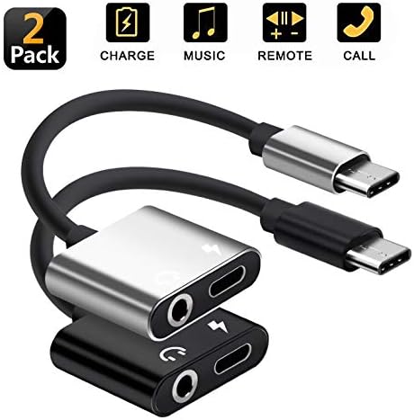 2 in 1 USB Type C to 3.5mm Audio Adapter, Headphone Female Extension Cable with Fast Charger Splitter Replacement for Pixel 2/2XL,HTC,Huawei Mate10 Pro,MacBook etc (2Pcs)