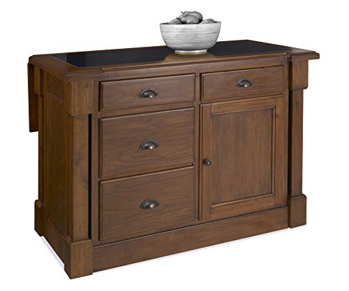Home Styles 5520-9459 Aspen Kitchen Island with Drop Leaf/Granite Top and Two Stools, Rustic Cherry Finish