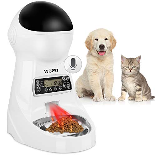 WOPET Pet Feeder Stainless Steel Bowl,Automatic Dog and Cat Feeder Food Dispenser with Timer Programmable, Distribution Alarms,Portion Control,Voice Recording Up to 4 Meals a Day