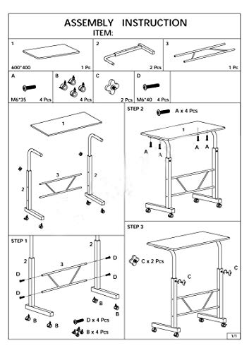 Azadx Side Table, Laptop Stand Adjustable Computer Standing Desk Portable Cart Tray Side Table with 4 Wheels for Bed Sofa Hospital Reading Eating (Black 23.62'' x 15.75'')