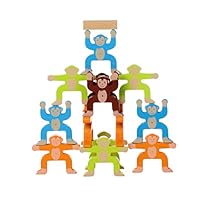 Fuyage Monkeys Wooden Stacking Blocks Balancing Game Sorting Toy Building Early Brain Development for Kids