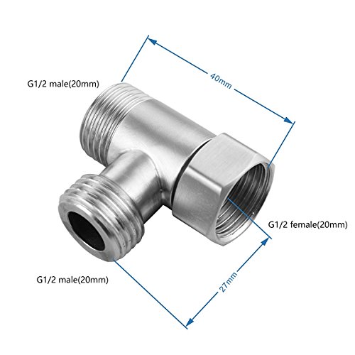Ciencia 3-way Tee Connector Pex Tee 304 Stainless Steel T Adapter G 1/2 T Valve for Bidet, Sprayer, SBA020A