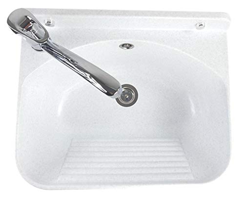 GOSPO Ausgussbecken mit drehbarer Armatur, Siphon, Waschbecken 46 x 36 x 20 cm, Waschraum für Garage, Waschtrog, Keller… – Bild 3