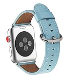 WFEAGL Compatible iWatch Band 38mm 40mm, Top Grain Leather Band for iWatch Series 4,Series 3,Series 2,Series 1,Sport, Edition (38mm 40mm,Tiffany Blue+Silver Buckle)