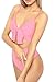 LEISUP Women's Strappy V Neck Tie Knot Front High Waist Thong One Piece Swimwear Pink L