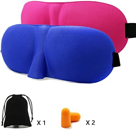 3D Sleep Mask (New Design by PAPISNOW with 2 Pack) Super Lightweight Eye Mask for Sleeping - Blindfold Airplane with Ear Plugs,Travel Pouch - Best Night Blinder Eyeshade (Blue,Red)