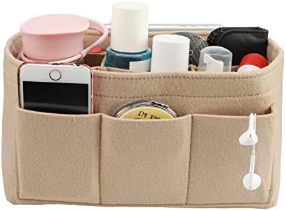 Felt Handbag Organizer ,Insert purse organizer 12 Poctects Structure Shaper Beige S