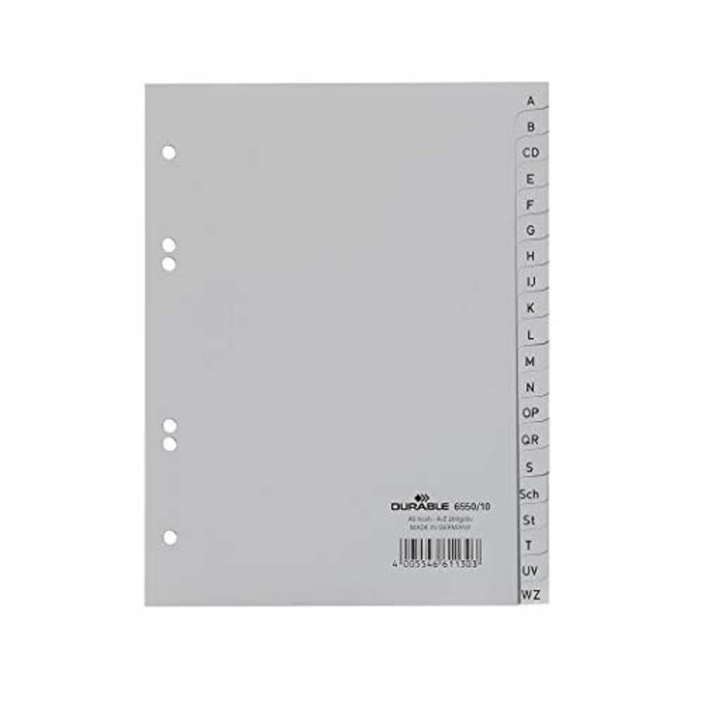 Durable 655010 Index with Embossed A-Z Tabs for A5 20-Piece Set Grey