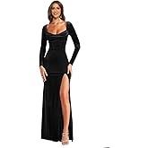 PUXIU Velvet Bridesmaid Dresses with Slit for Women Long Sleeve Evening Christmas Party Dress PUS041