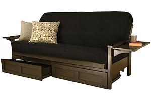 Kodiak Furniture Alamosa Full Size Futon Frame with Storage Drawers - Wood Sofa Sleeper Frame with Mattress Included in Canton Black Color