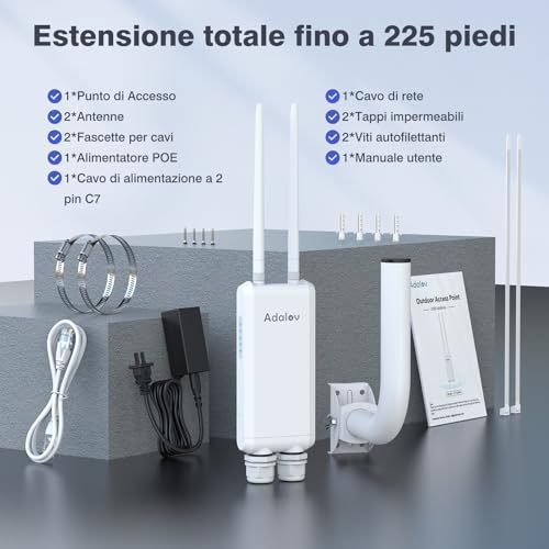 AdaLov Gigabit Outdoor Wireless Access Point, Long Range WiFi Access Point, 1200Mbps Dual Band 2.4/5.8GHz, Waterproof IP66, WiFi Repeater for Shop/Garden/Garage/School/Camper,48V PoE