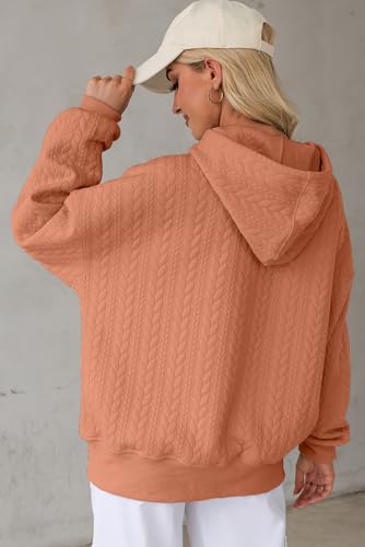 ALVAQ SWEATSHIRT FOR WOMEN FASHION FALL OUTFITS 2024 OVERSIZED TEXTURED SLIT HIGH-LOW DRAWSTRING HOODIES TUNIC PULLOVER TOPS WINTER CLOTHES ORANGE X-LARGE