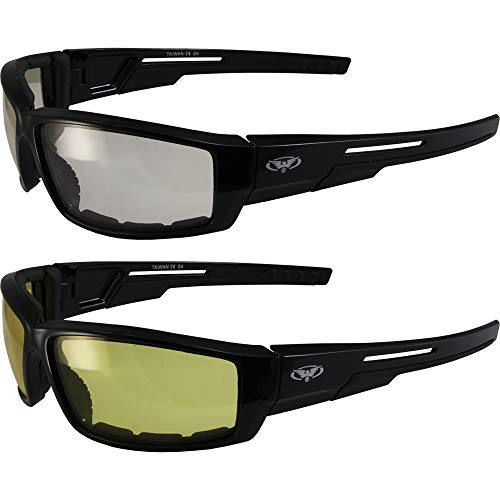 Lot of 2 Motorcycle Padded Glasses Sunglasses Clear and Yellow ATV Quad Moped