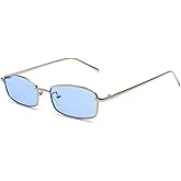 WDZAYXC Classic Rectangular Sunglasses Retro Slim Metal Frame Glasses Vintage Rectangle Candy Color Sunglasses