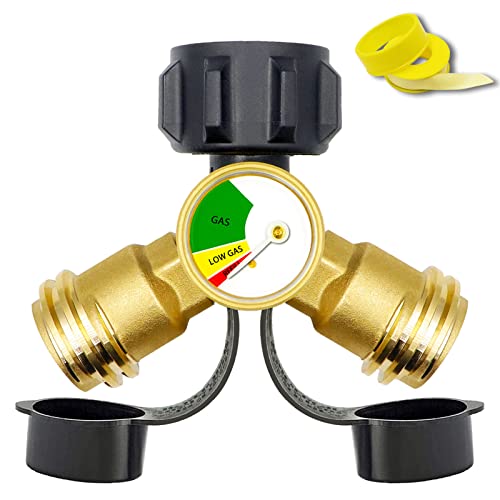【1 pack】Propane Splitter (Propane Tank Y Splitter Adapter) with Gauge