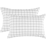 NANKO Grid Bed Pillow Case Set (2 Pack), White Grid Plaid Geometric Pattern Printed Pillowcases/Pillow Shams with Zip for Modern Duvet Cover/Bed Sheets Set- 20x30 inch Standard Queen Size