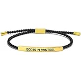DATOA God Is In Control Inspirational Bracelets with Card Christian Faith Bracelets Handmade Letter Braided Bracelet Adjustable Stainless Steel Christmas/Birthday Gifts Jewelry for Women