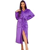 EK4YDNDS Womens Long Hooded Fleece Robe, Soft Warm Spa Bathrobe for Cozy Lightweight Loungewear