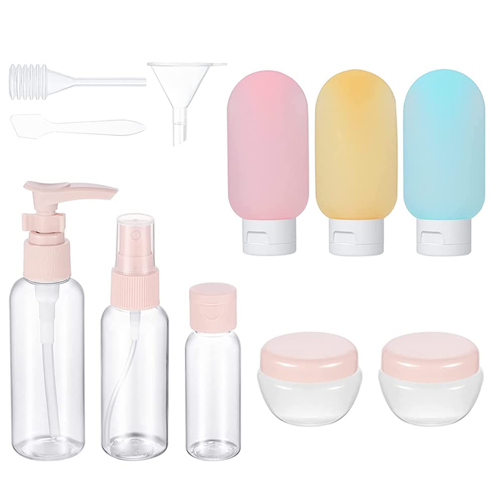 Axroad Mall 11 Pcs Travel Bottles Set for Toiletries, Leak Proof Silicone Refillable Squeezable Travel Accessories for Toiletries, Cosmetic, Shampoo, Conditioner, Lotion (pink)