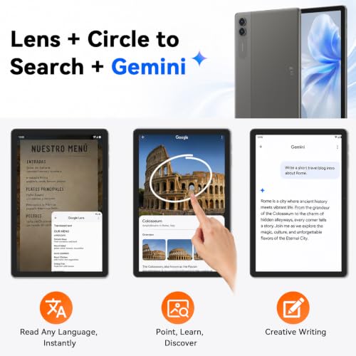 Tablet 2026 Android 16 Tablet with Gemini AI, 11 Inch FHD Display, 32GB RAM 256GB ROM/2TB TF, T7250 CPU + 13MP Camera, 8000mAh, Widevine L1, Tablet with Keyboard, Mouse, Gray, for Work and Study