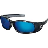 MCR Safety Crews SR118B Swagger Brash Look Polycarbonate Dual Lens Glasses with Polished Black Frame and Blue Diamond Mirror Lens, 6 inches x 2 inches