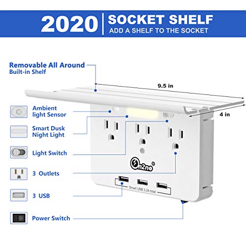 Socket Outlet ShelfON2NO Wall Outlet Extender with All Around Builtin