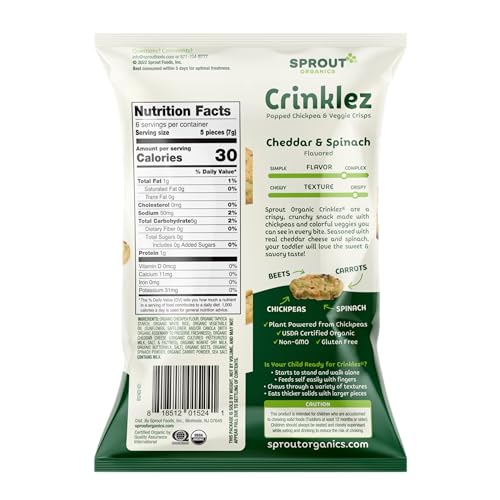 SPROUT ORGANIC CHEESY SPINACH CRINKLEZ, 1.5 OZ