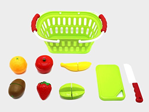 Little Treasures Play Cut Toy Food Fruit Take-Apart Toys Pretend Play Cut Slice & Chop Toy Foods With Cutting-Board, Fake Knife And Kids Toddles Shopping Basket (9 Piece Set) - Thumbnail 5