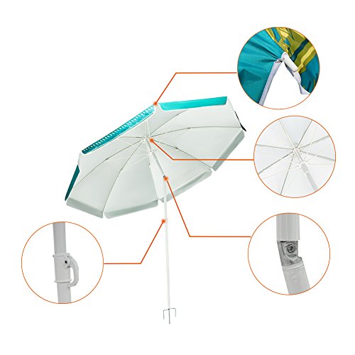 KingCamp 6FT Outdoor Beach Umbrella with Stable Sand Anchor, UPF50+ Sunshade, Silver Coating, Adjustable Sturdy Tilt Pole, Perfect for Beach, Camping, Fishing, Sports, Gardens, Patio