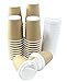 Yes!Fresh Disposable Paper Hot Coffee Cups with Lids for Office Parties Home Travel Corrugated Sleeve Hot Drink Cups(Brown 12 oz 50 count)
