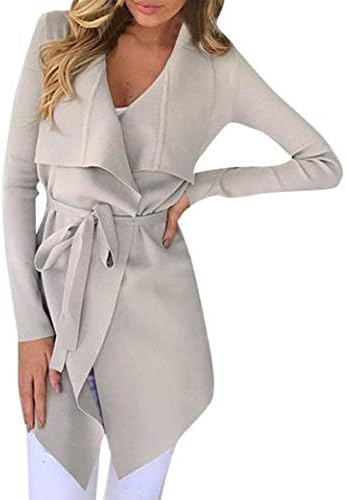 Sixcup Women's Ladies Irregular Trench Coat Waterfall Duster Cape Belted Long Sleeve Turn-Down Collar Cardigan Jacket Outwear Suit Wrap with Storm Flapand Belt