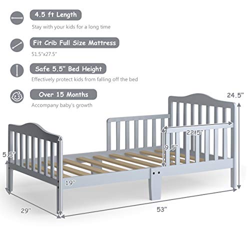 Costzon Toddler Bed, Classic Wood Kids Bed Frame w/Double Safety