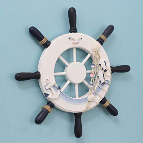 BUYGOO 2 Pack Nautical Decor 13" Wooden Ship Wheel and Wood Anchor with Rope Nautical Boat Steering Rudder Wall Decor Door Hanging Ornament Beach Theme Home Decoration