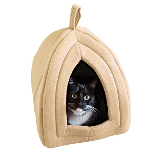 Petmaker Niche pour Chat - Lit d'intérieur avec Coussin en Mousse Amovible - Tente pour Chiot, Lapin, Cochon d'Inde, hérisson et Autres Petits Animaux (Brun Clair)