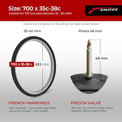 Fincci Pair of Inner Tubes 700x35-38c (35/40-622) - Presta Valve 48mm - 2 Piece High Strength Butyl Kit for Hybrid, City Bike and Trekking - Reliable and Easy to Fit