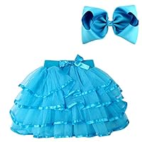 BGFKS 4 Layered Tulle Tutu Skirt for Girls with Hairbow or Birthday Sash,Girl Ballet Tutu Skirt (Blue, 2-3 Years)