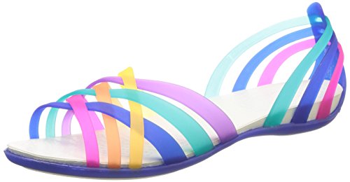 Crocs Womens Huarache Flat Open Toe Sandal Shoes, Multi/Cerulean Blue, US 4