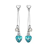 Neoglory Blue Ocean Heart Crystal Drop Earrings Rhinestone Platinum Plated Fashion