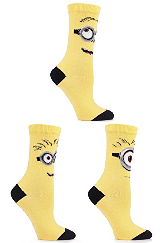 SockShop Women's 3 Pair Despicable Me Minions Faces Cotton Socks 6-10 Yellow