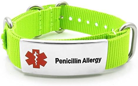 IDtagged Penicillin Allergy Apple Adjustable Nylon Medical Alert ID Bracelet w/ Polished Stainless Steel Tag
