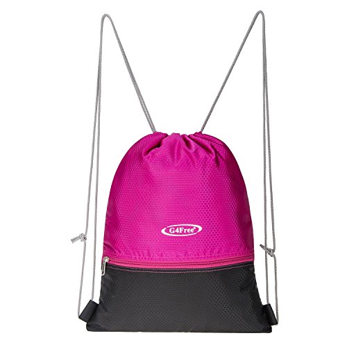 G4Free Water Repellent Gymbag Large Drawstring Backpack Sackpack for Shopping Sport Yoga(Pink-Black)