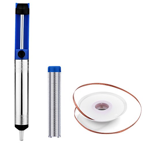 Click Here to See More Images OMorc 3 in 1 Desoldering Wick, Solder Braid with 2.5mm Width, 1.5m Length, Solder Wire and Solder Sucker Desoldering Vacuum Pump Solder Removal Tool