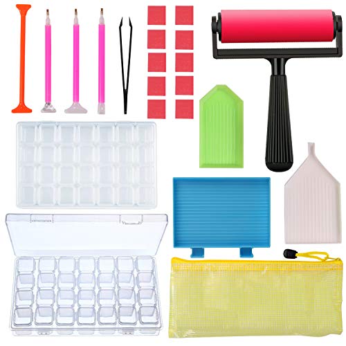 5D Diamond Painting Tools, Rhinestone Painting Accessoies for Adults, Crystal Cross Stitch Kit with Roller, 56 Slot Diamond Beads Storage Box DIY Craft Set for Kids by INFELING - Thumbnail 7