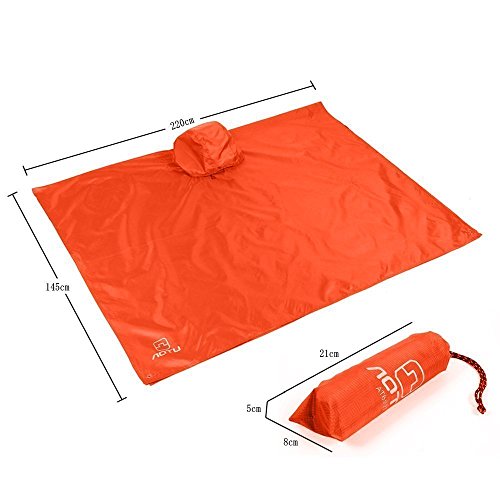 Winis Multifunctional Outdoor Rain Poncho Backpack Rain Cover Waterproof Tent Tarp Footprint Ground Sheet Shelter Sunshade Moisture Barrier Picnic Blanket Mat for Camping Hiking Jungle Cycling(Orange)