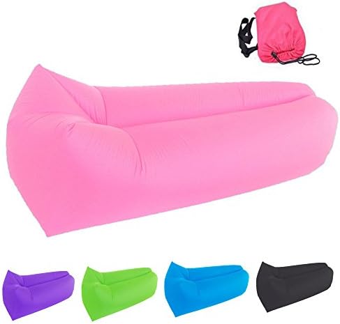 Bry Inflatable Lounger Air Chair Sofa Bed Sleeping Bag Couch Bean Bag Windbed For Beach Camping Lake Garden (Pink)