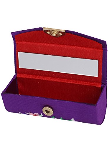 uxcell Women Floral Embroidered Lipstick Lip Stick Case Holder Box Purple