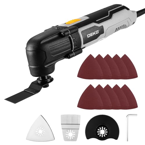 Utensile Multifunzione Oscillante: DEKOPRO 300W Strumento Oscillante Kit 3000-22000OPM Elettro Multiutensile a Fili, 6 Velocità Regolabili, 3° Angolo di Oscillazione, per Legno, Plastica e Metallo